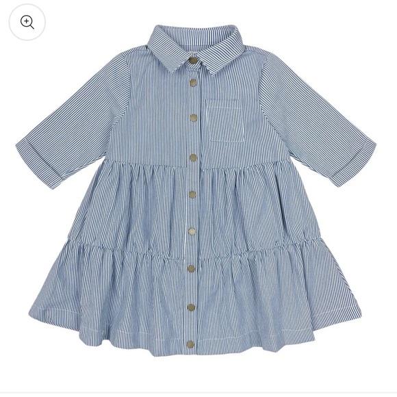 Teela Denim Pinstripe Tiered Dress Girls 12 Button Down Collared Knee Length - Picture 1 of 8